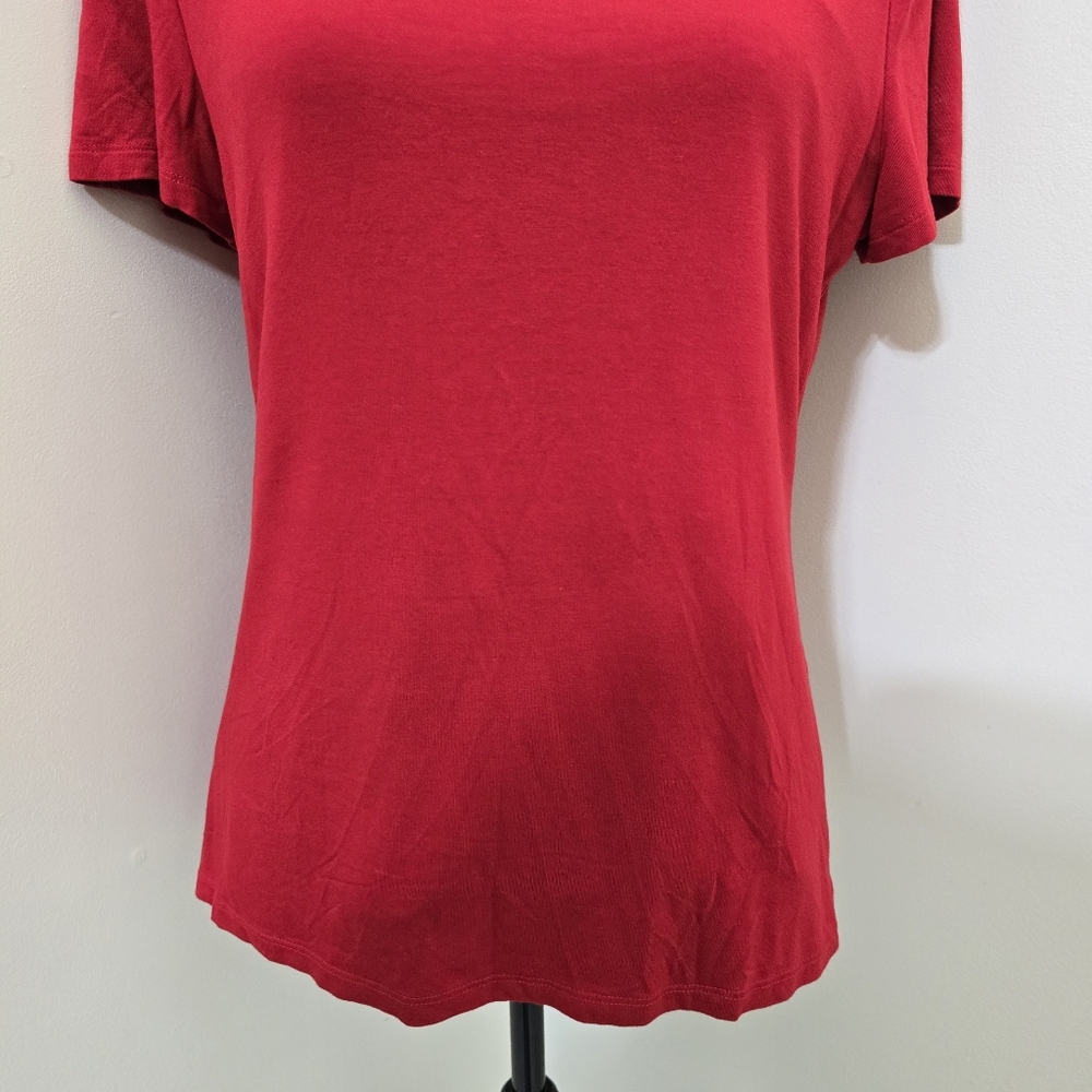 INC size Large Short Sleeve Stretch Top Cut Out‎ Chest Red - Picture 4 of 11
